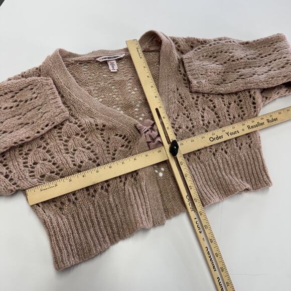 Victoria's Secret Cardigan Womens Small Pink Cropped Tie Front Open Knit Bolero - Picture 5 of 6